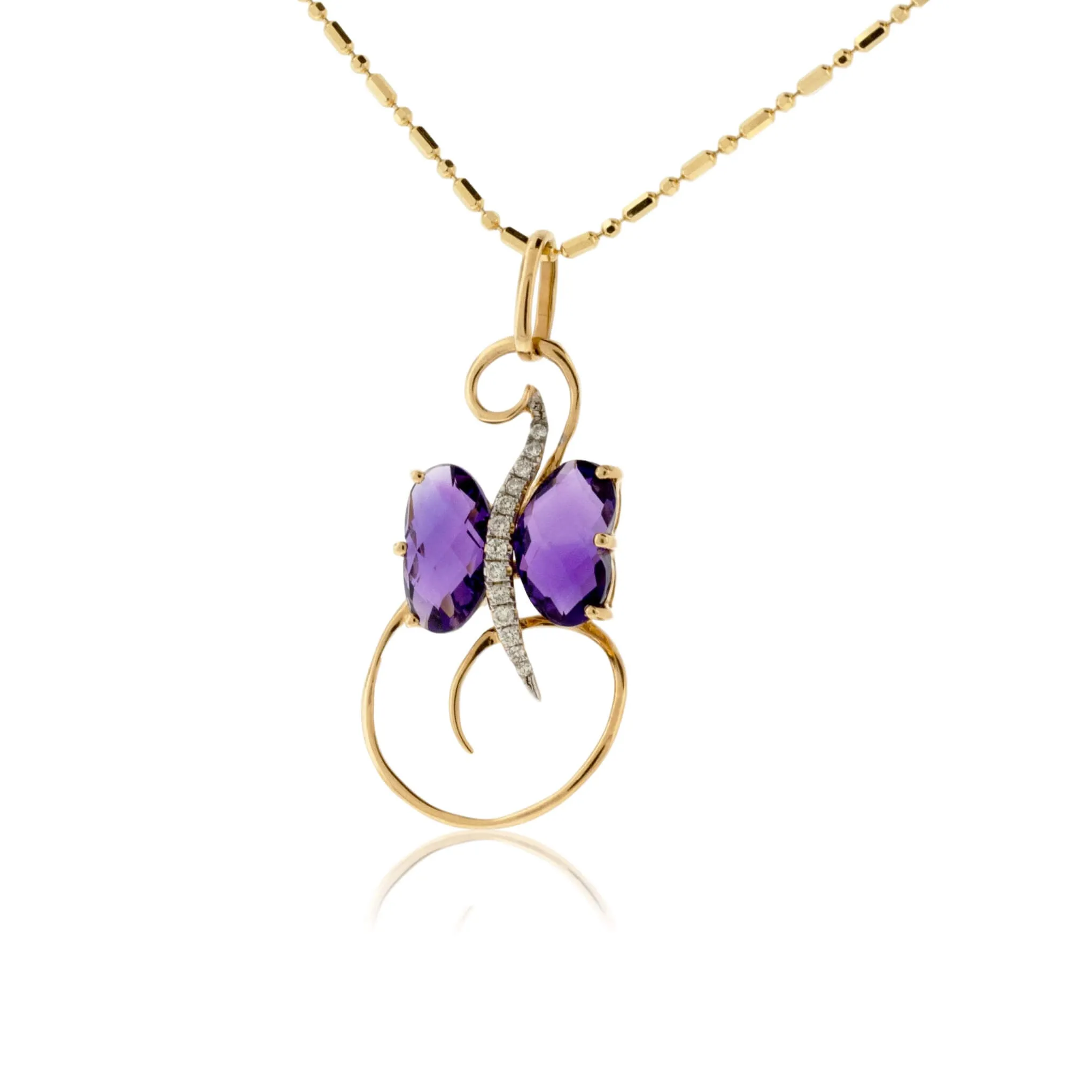 Carved Amethyst and Diamond Butterfly Pendant