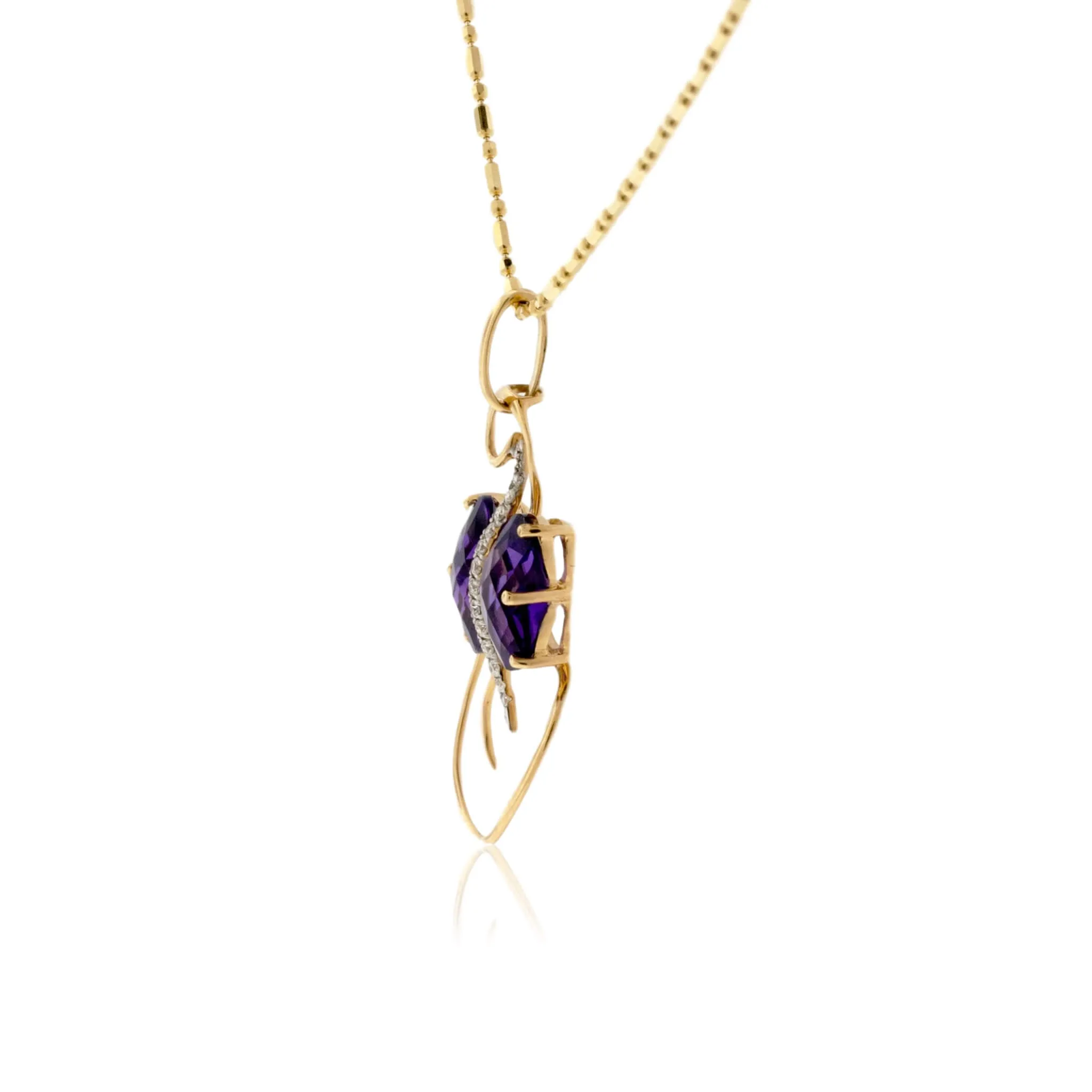 Carved Amethyst and Diamond Butterfly Pendant