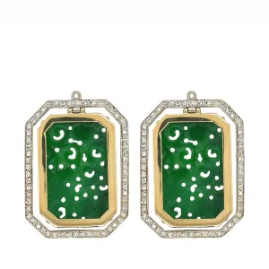 Carved Jade and Diamonds Pendulum Earring Pendants