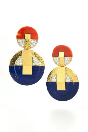 Carved Lapis Disk Earrings