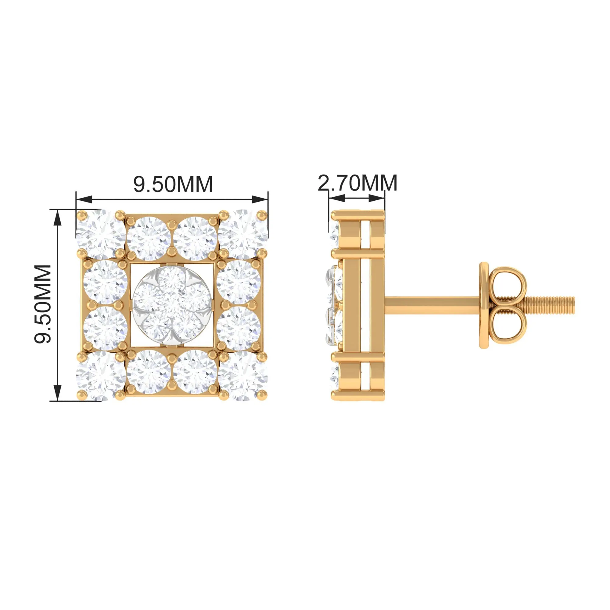 Certified Moissanite Square Stud Earrings