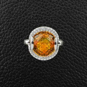 Checkerboard cut Citrine & Diamond Ring