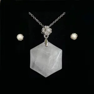 CLEAR QUARTZ HEXAGON PENDANT ONLY - FREE CHAIN & EARRINGS