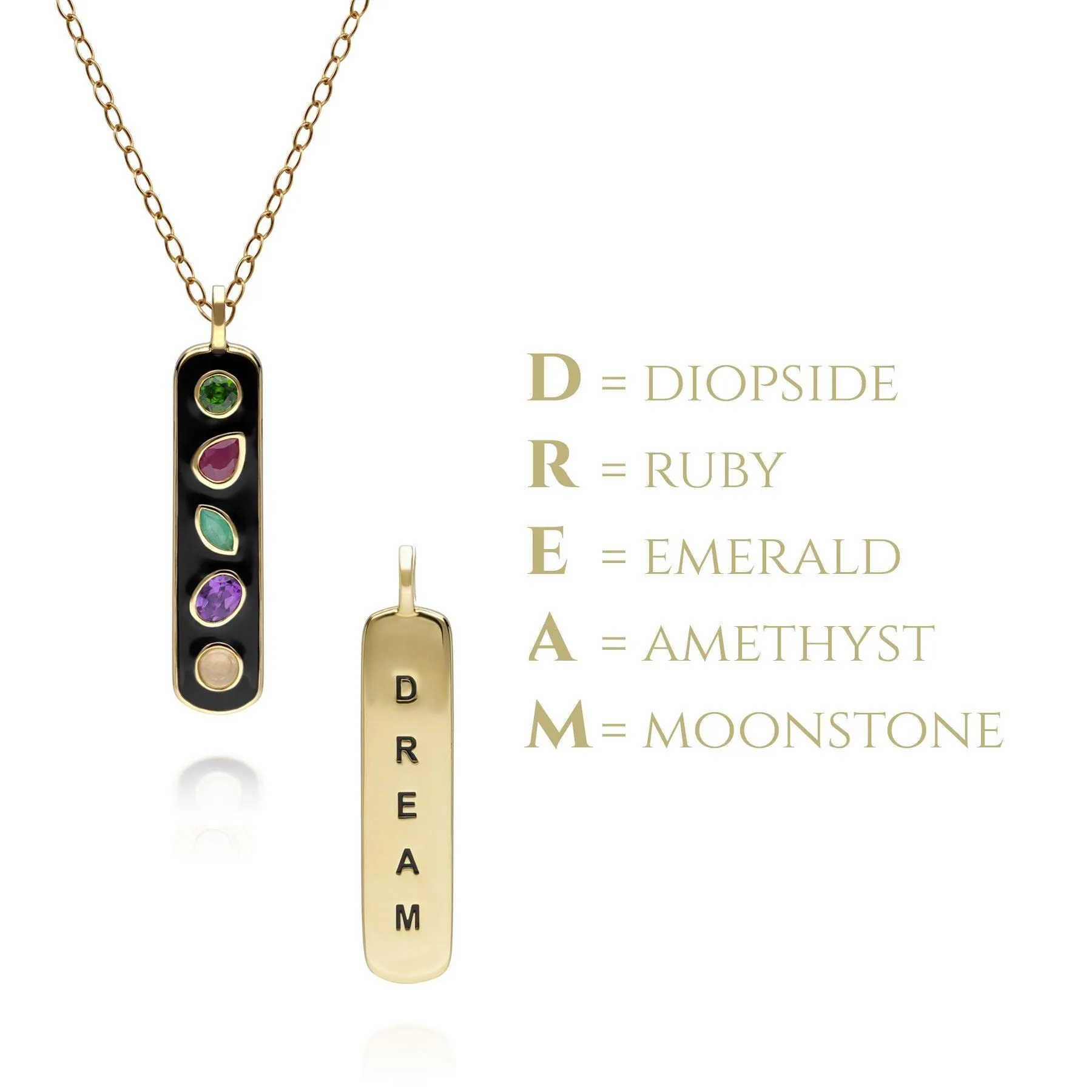 Coded Whispers Schwarzer Emaille "Dream" Edelstein Anhänger