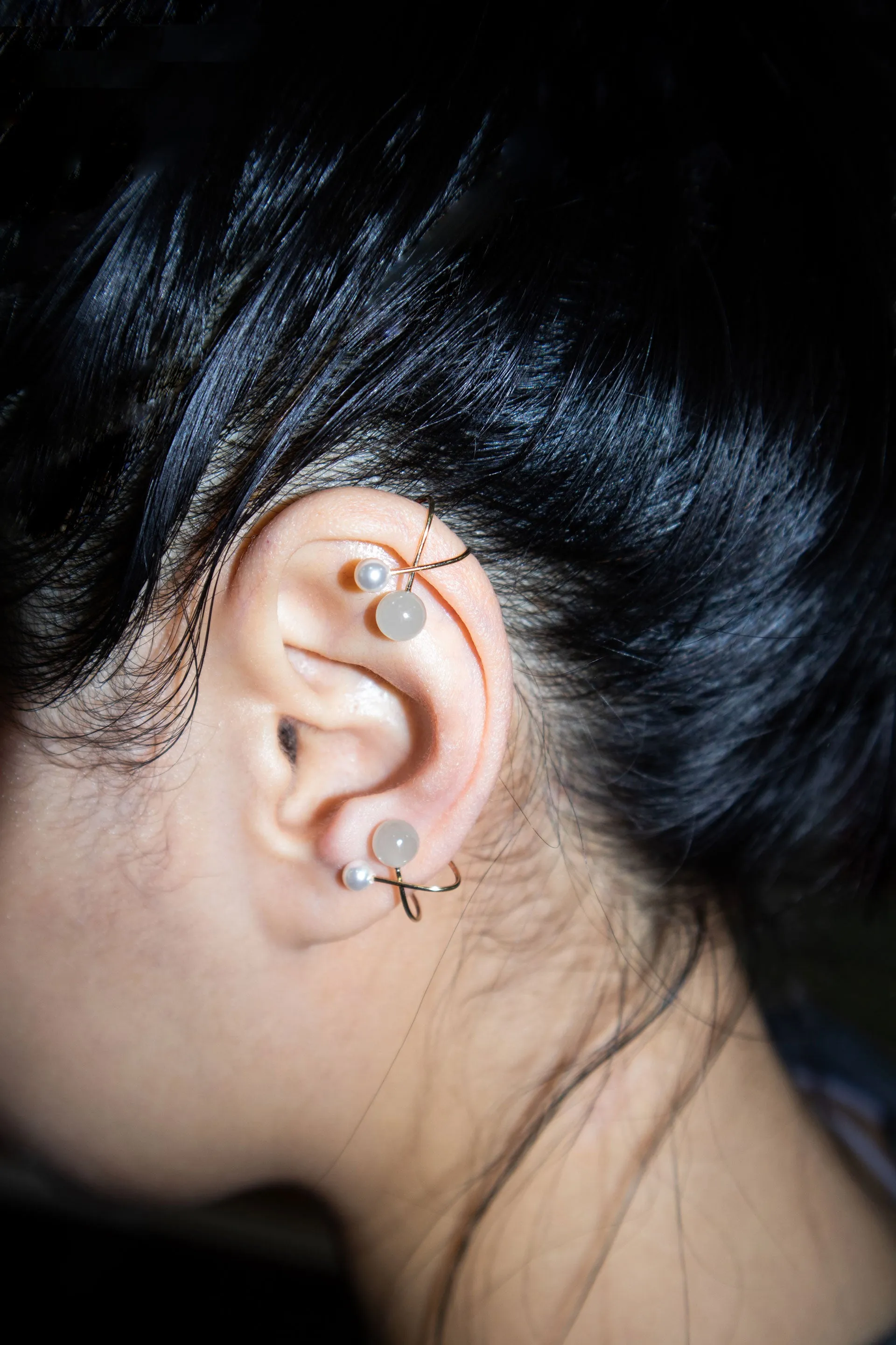 Colette — Jade and pearl ear cuffs