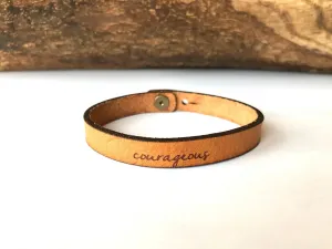 'Courageous' Engraved Leather Bracelet