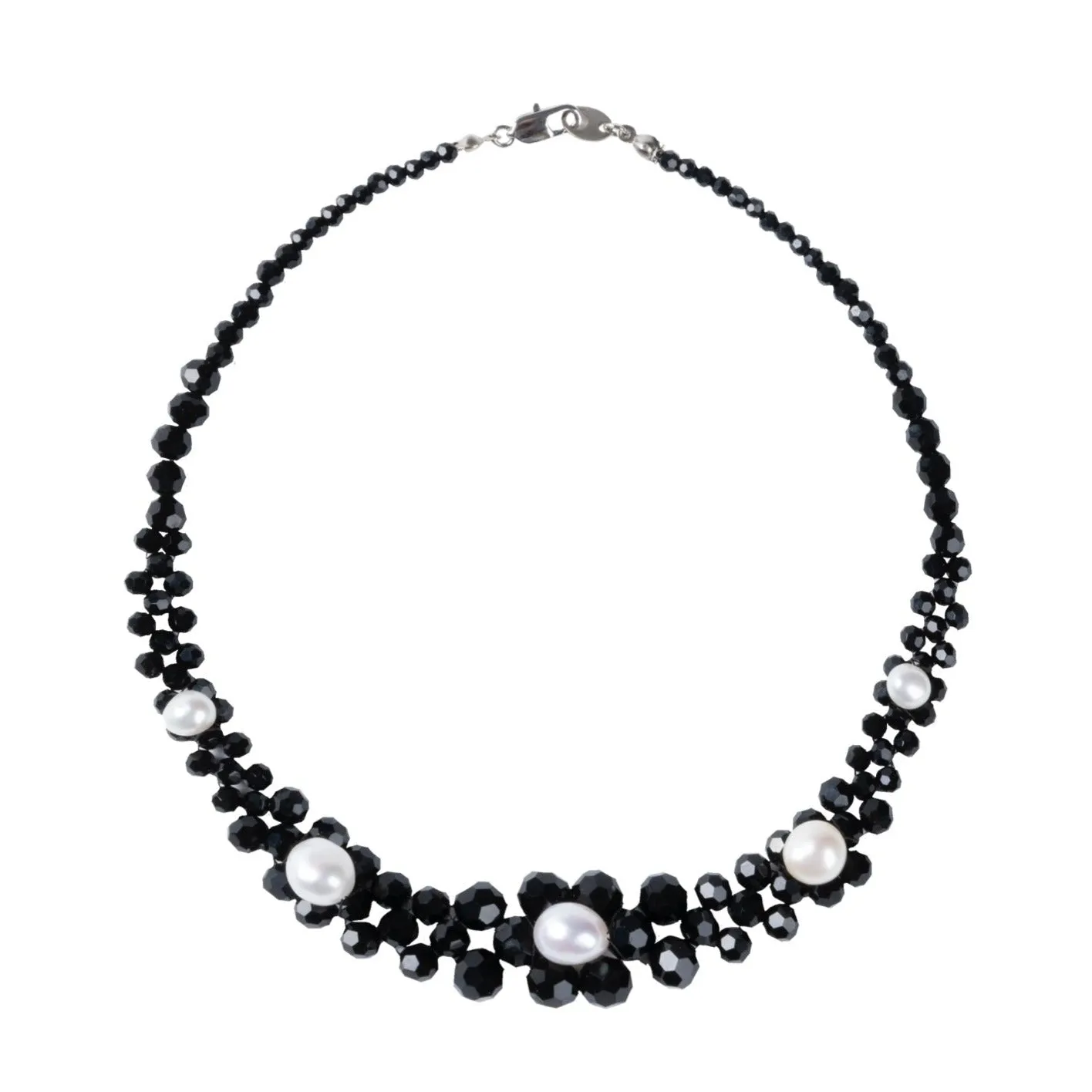 Crystal Beaded Baroque Pearl Necklace Black