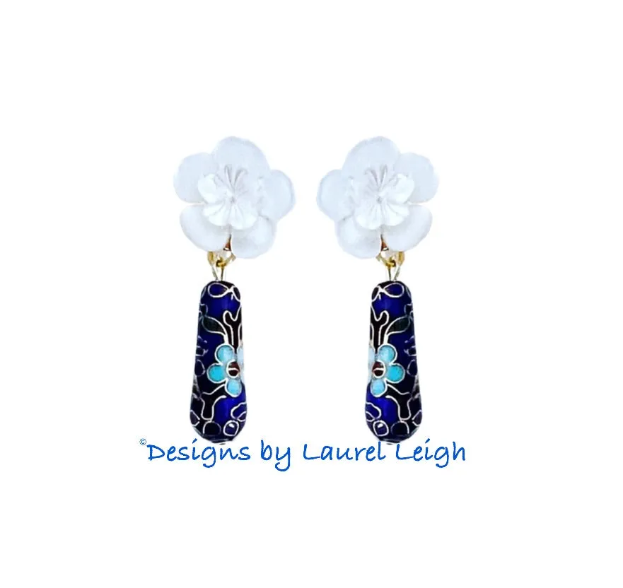 Dainty Lapis Blue Cloisonné Floral Earrings