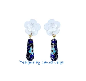 Dainty Lapis Blue Cloisonné Floral Earrings