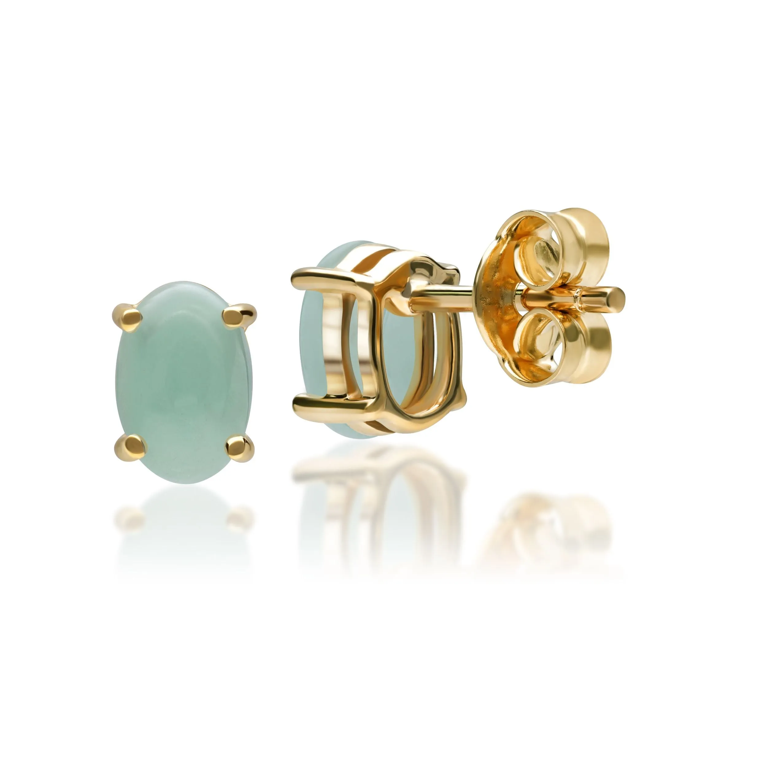 Damen 375 Gold 9ct Gelbgold Oval Jade Classic Claw Ohrringe Grün 6x4mm