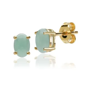 Damen 375 Gold 9ct Gelbgold Oval Jade Classic Claw Ohrringe Grün 6x4mm