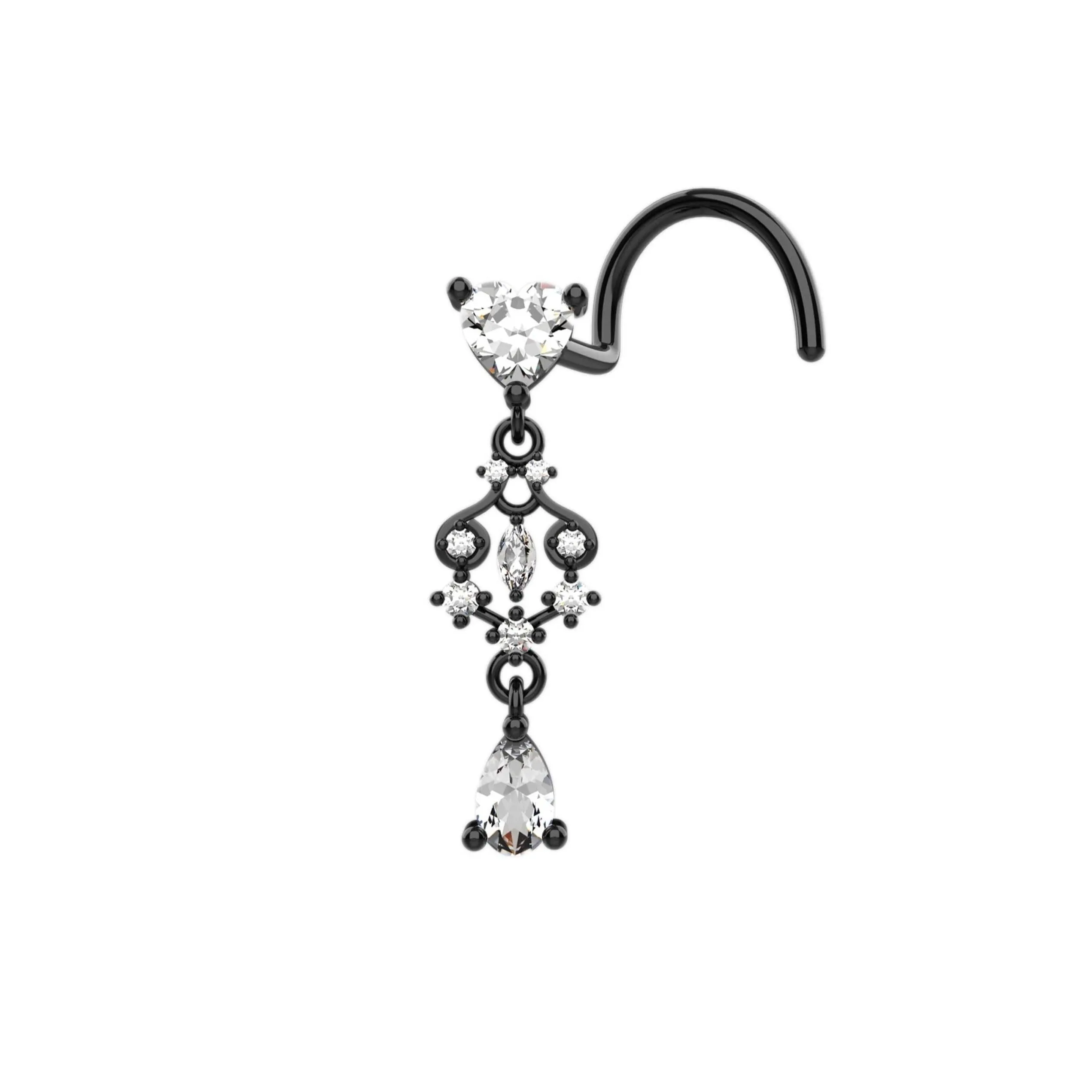 dangle nose stud & diamond nose ring – heart jewelry