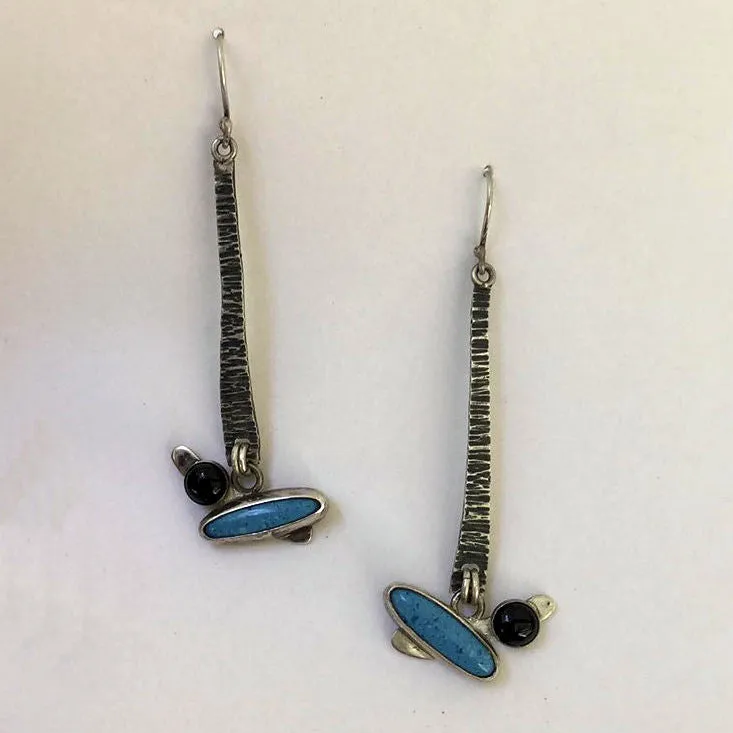 Denim Lapiz and Black Onyx Sterling Silver Earrings