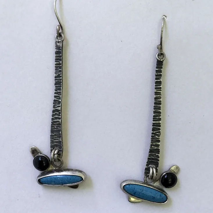 Denim Lapiz and Black Onyx Sterling Silver Earrings