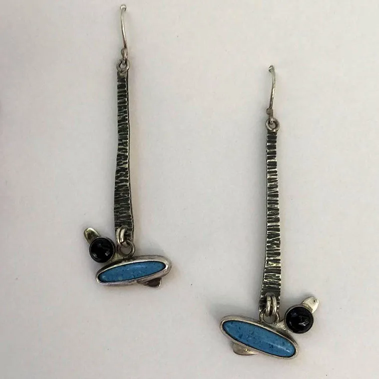 Denim Lapiz and Black Onyx Sterling Silver Earrings