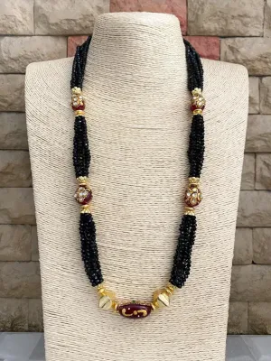 Designer Handcrafted Long Black Crystal Beaded Necklace Set By Gehna Shop