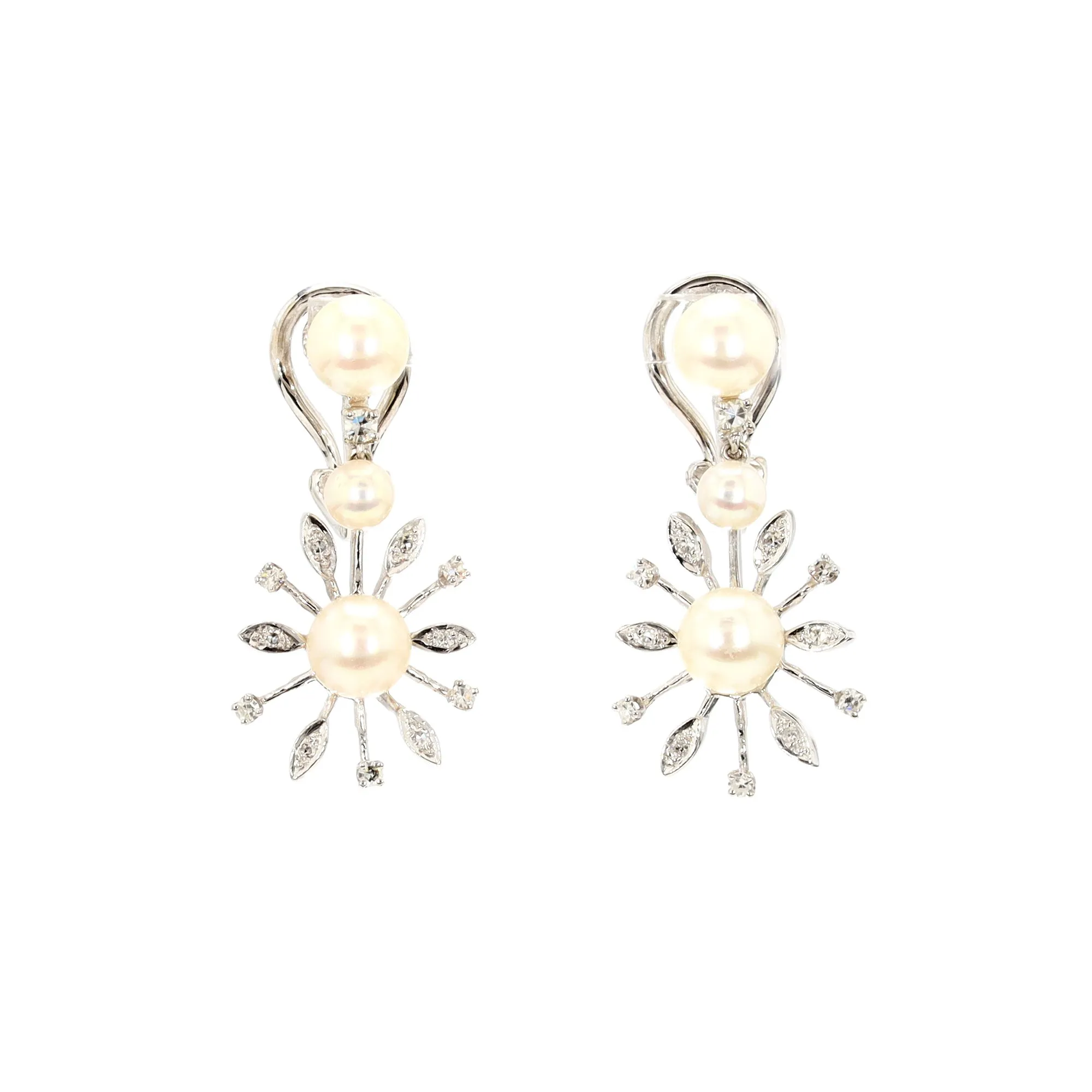 Diamond and Pearl Snowflake Drop Earrings
