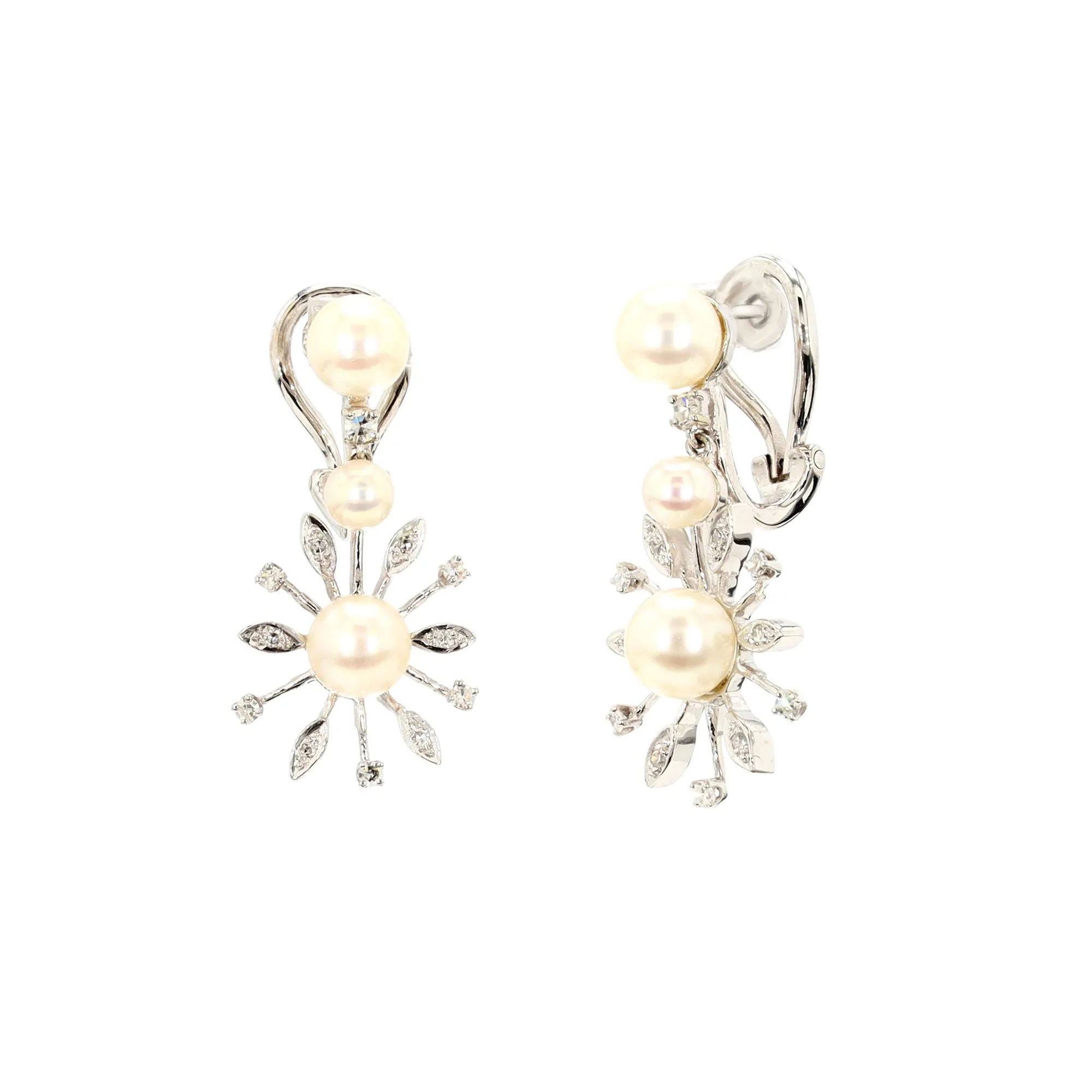Diamond and Pearl Snowflake Drop Earrings