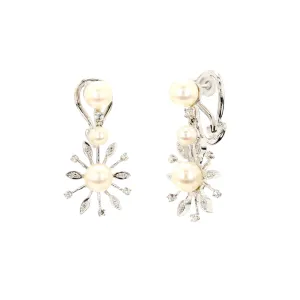 Diamond and Pearl Snowflake Drop Earrings