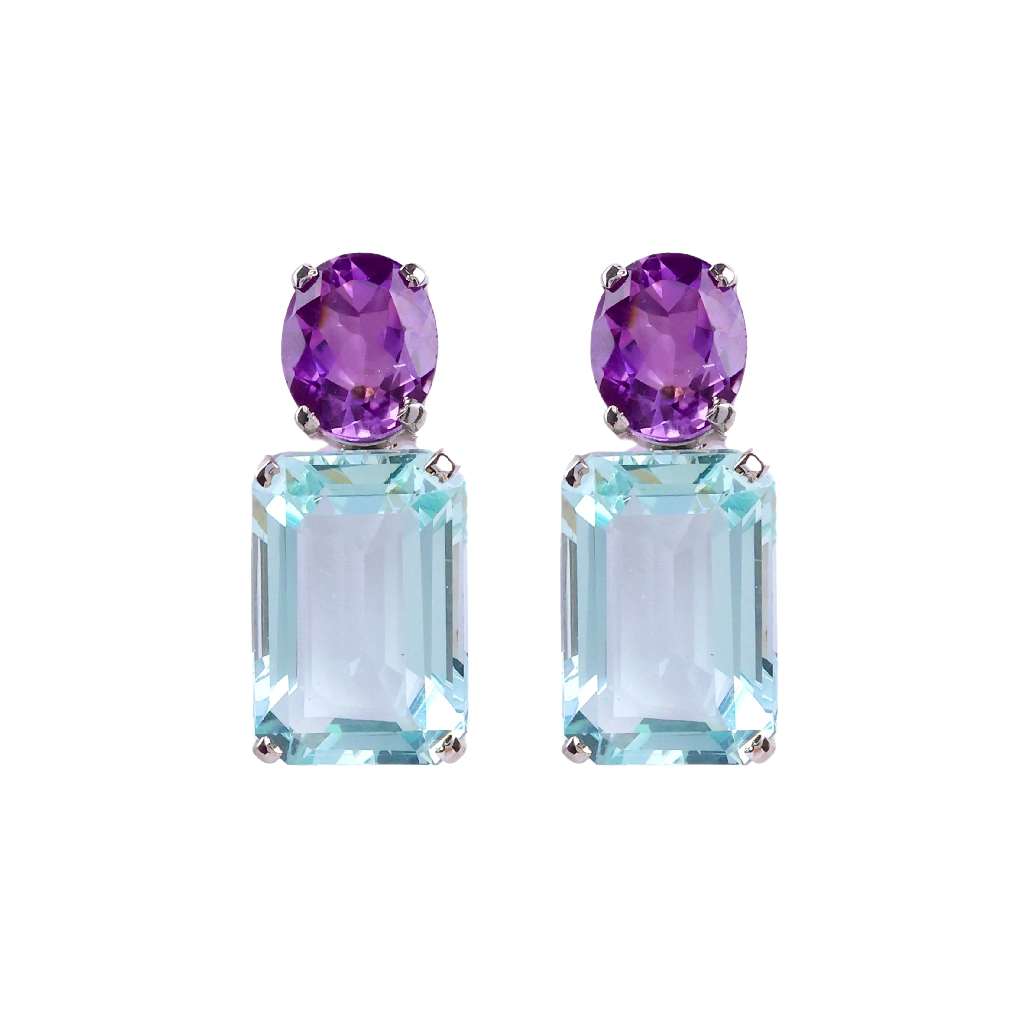 Earrings - Amethyst and Aquamarine Quartz