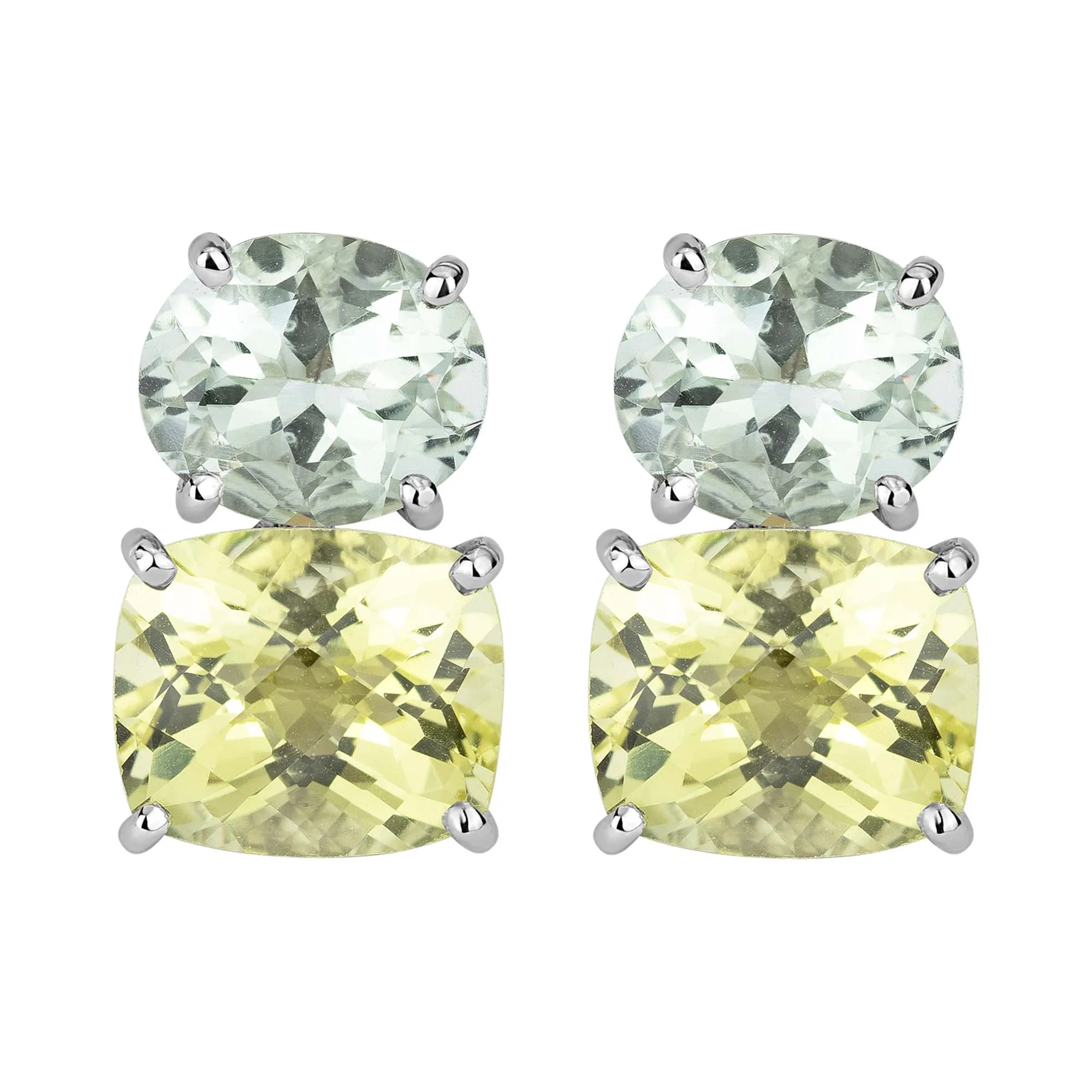 Earrings - Green Quartz And Lemon Quartz
