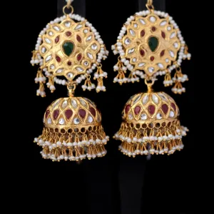 Earrings in Jade, Chetum. Kundan and Pearls