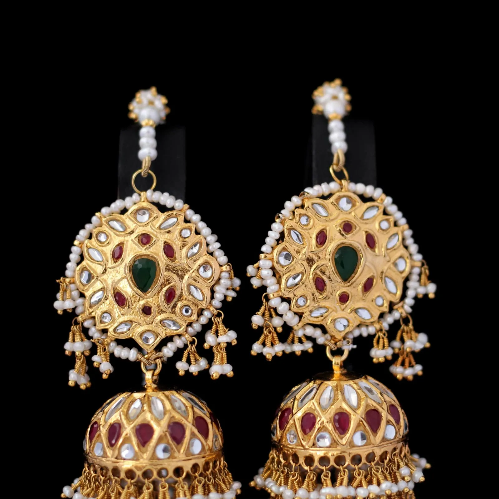 Earrings in Jade, Chetum. Kundan and Pearls