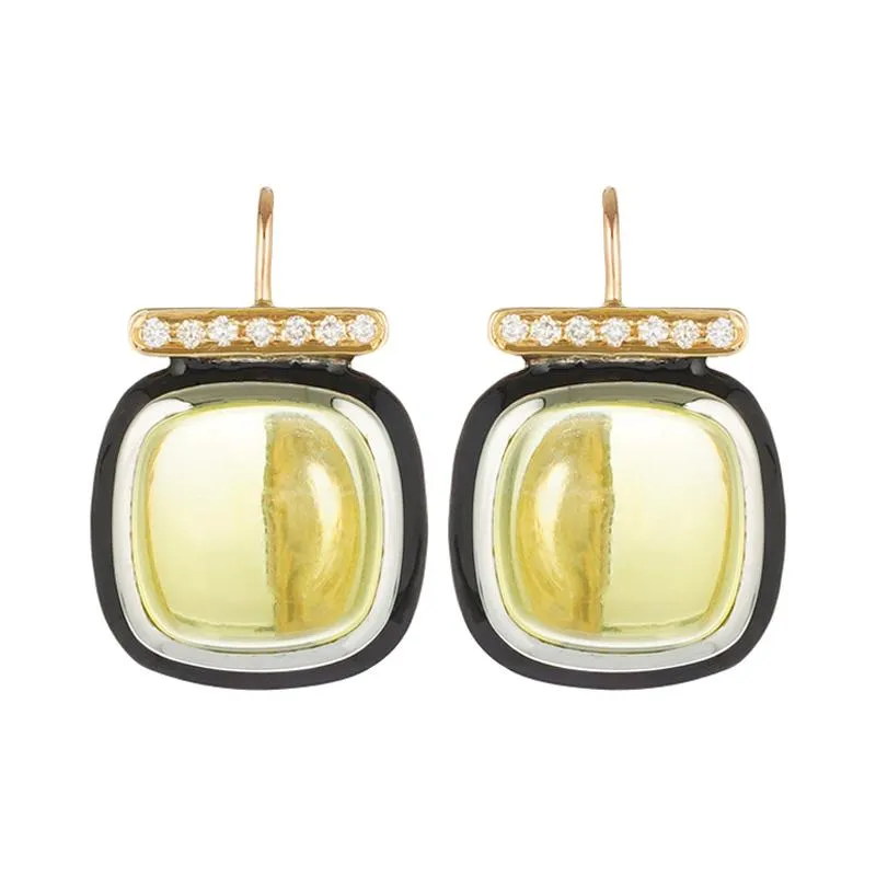 Earrings - Lemon Quartz and Diamond