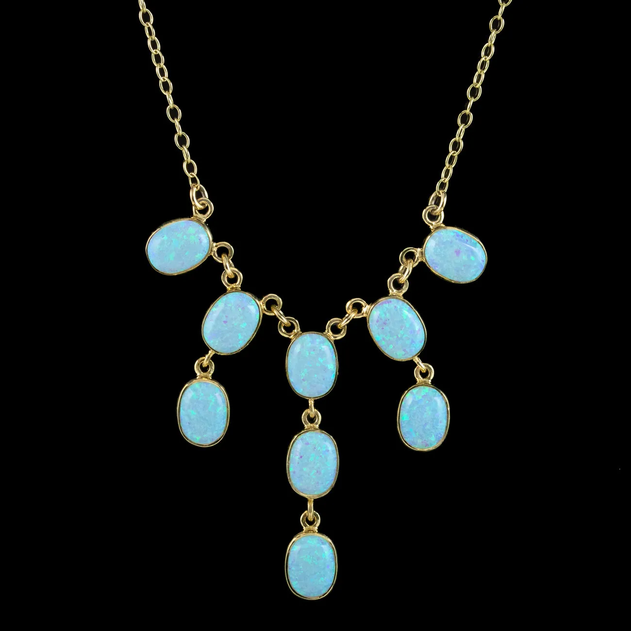 Edwardian Style Opal Dropper Necklace 9ct Gold