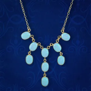 Edwardian Style Opal Dropper Necklace 9ct Gold