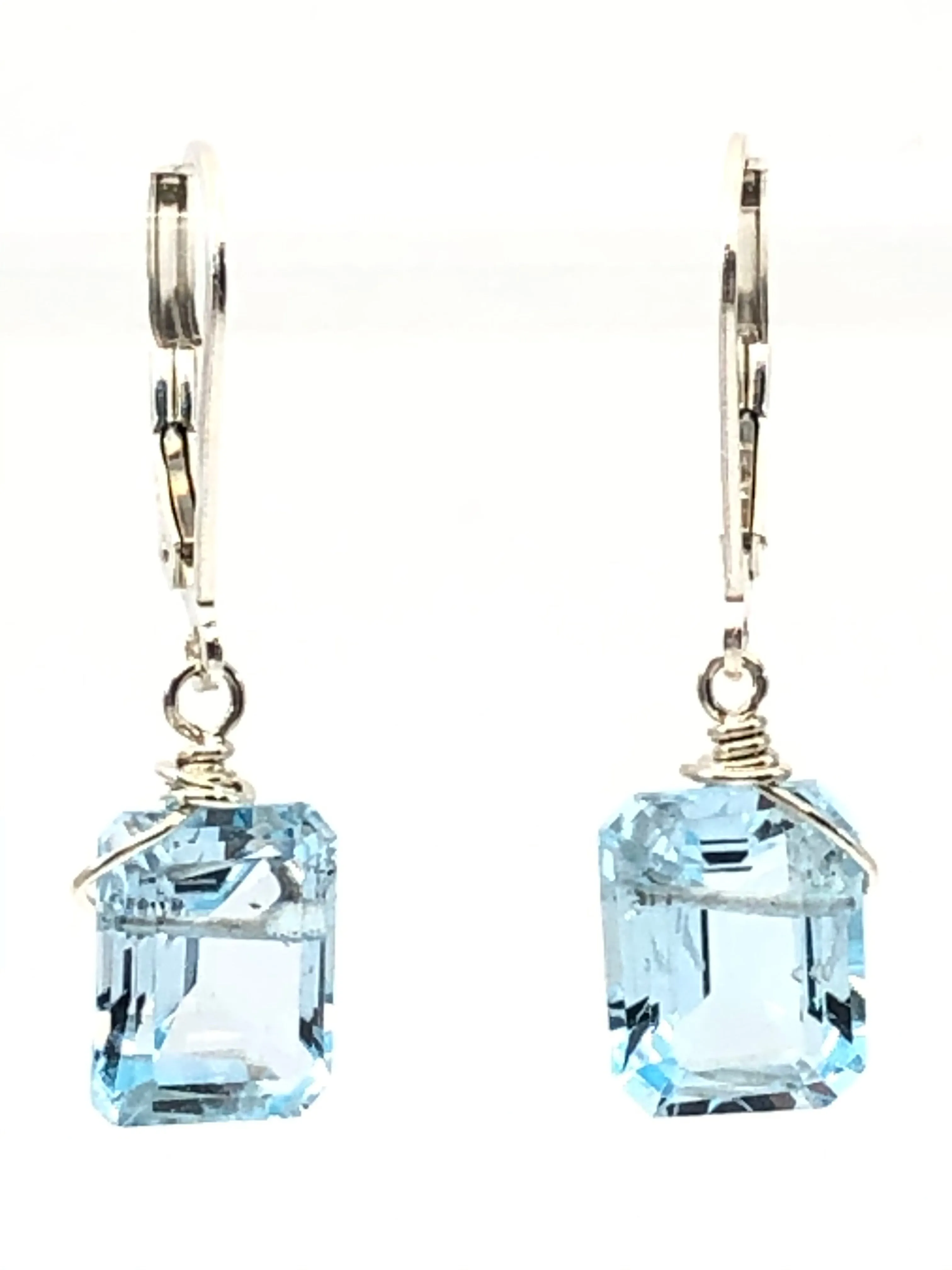 Emerald cut Blue Topaz earrings gold fill