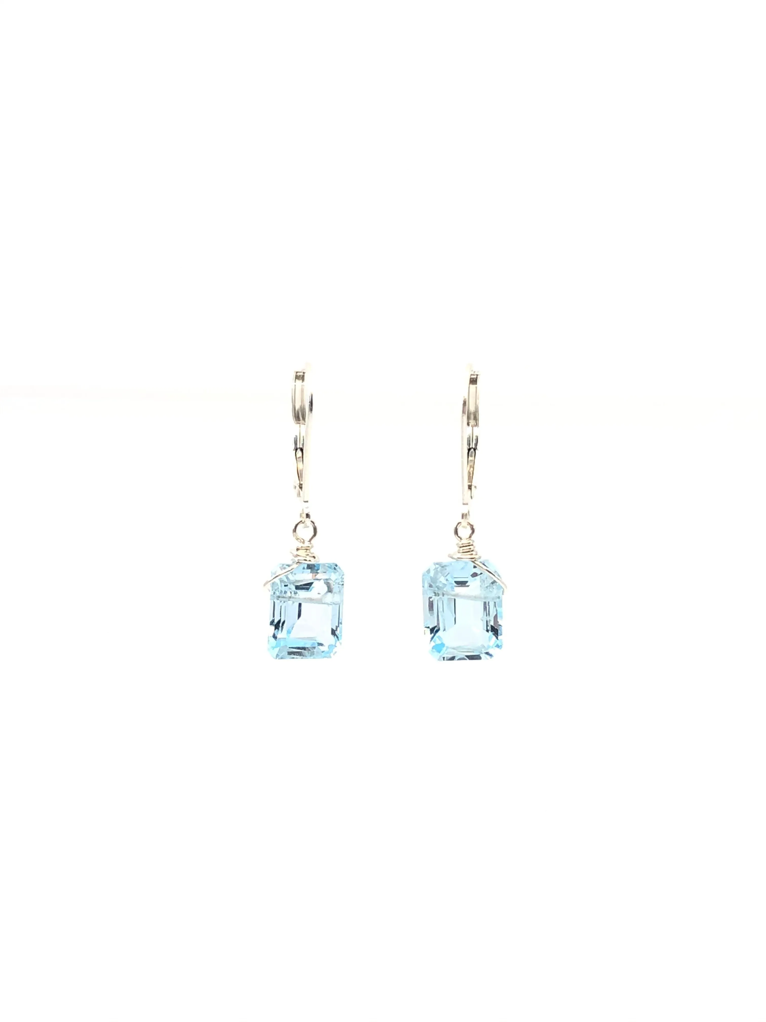 Emerald cut Blue Topaz earrings gold fill