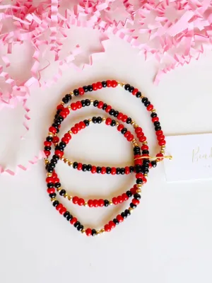 Extended Red & Black Game Day Sprinkle Beaded Bracelet