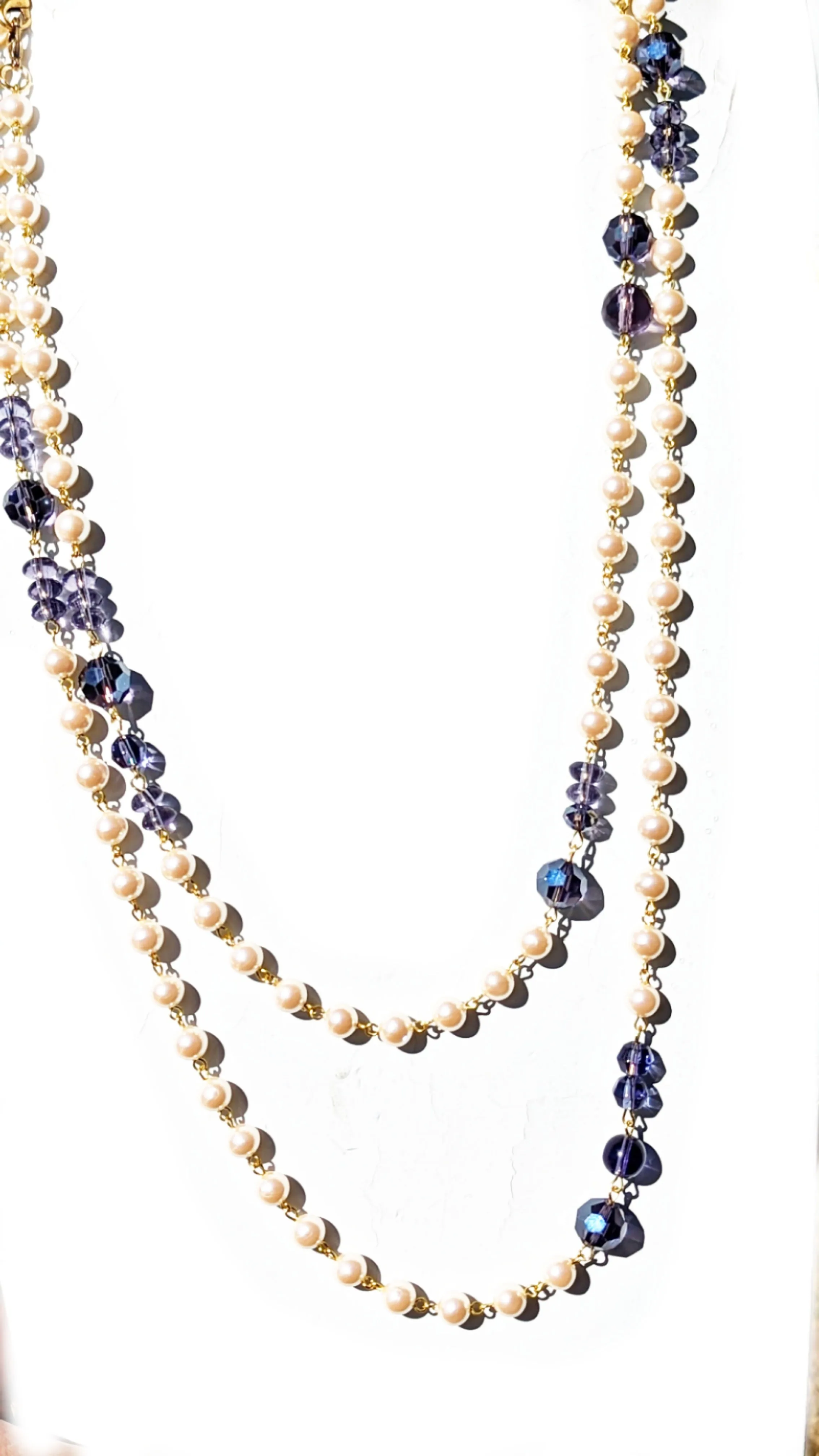 Extra Long Handlinked Pearl   Amethyst Purple Double Claws to wear many ways  USA Made