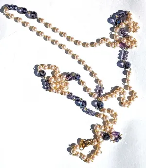 Extra Long Handlinked Pearl   Amethyst Purple Double Claws to wear many ways  USA Made