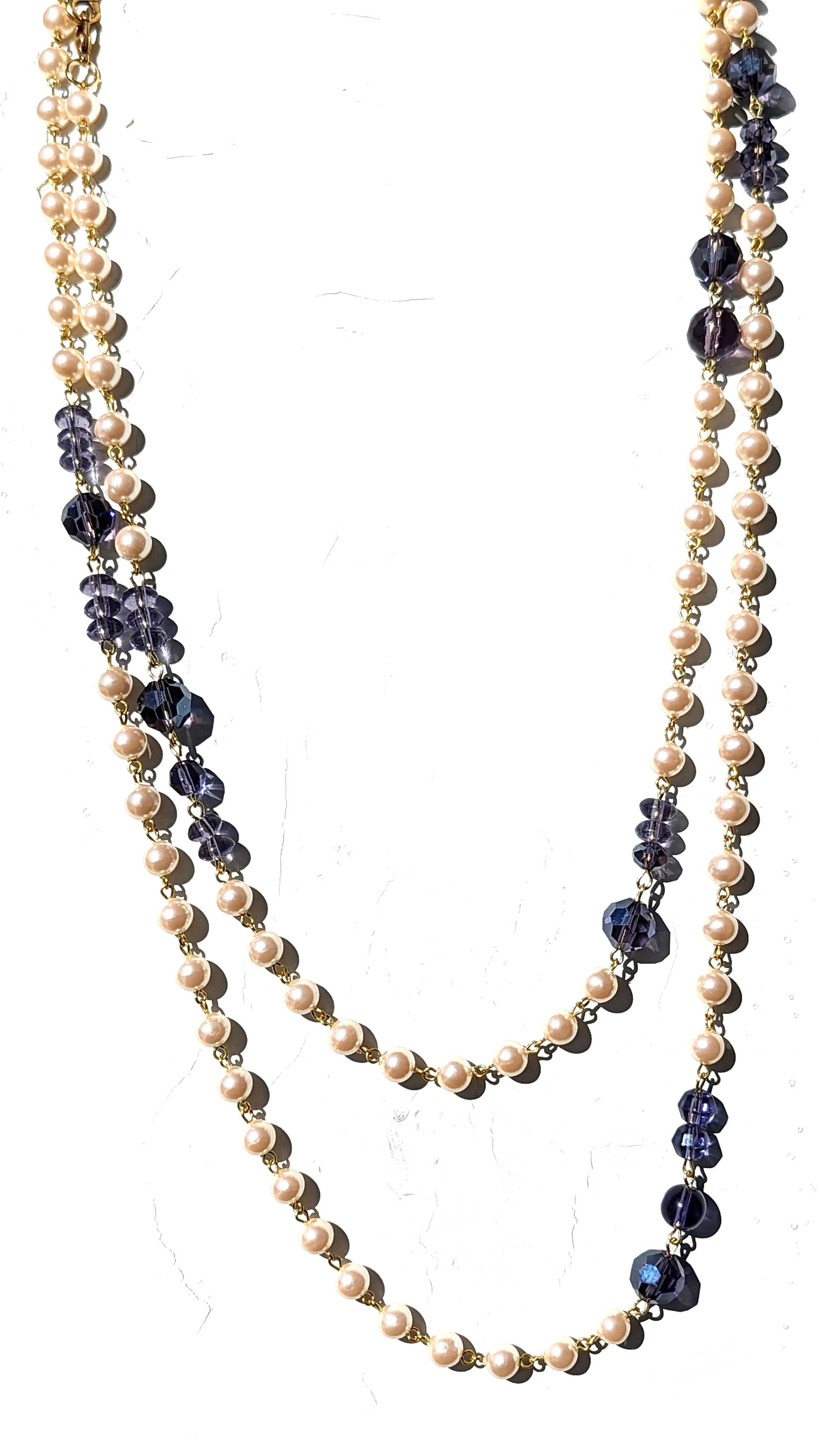 Extra Long Handlinked Pearl   Amethyst Purple Double Claws to wear many ways  USA Made