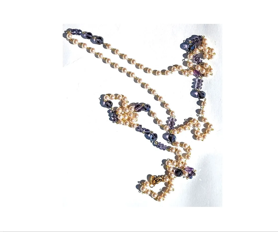Extra Long Handlinked Pearl   Amethyst Purple Double Claws to wear many ways  USA Made