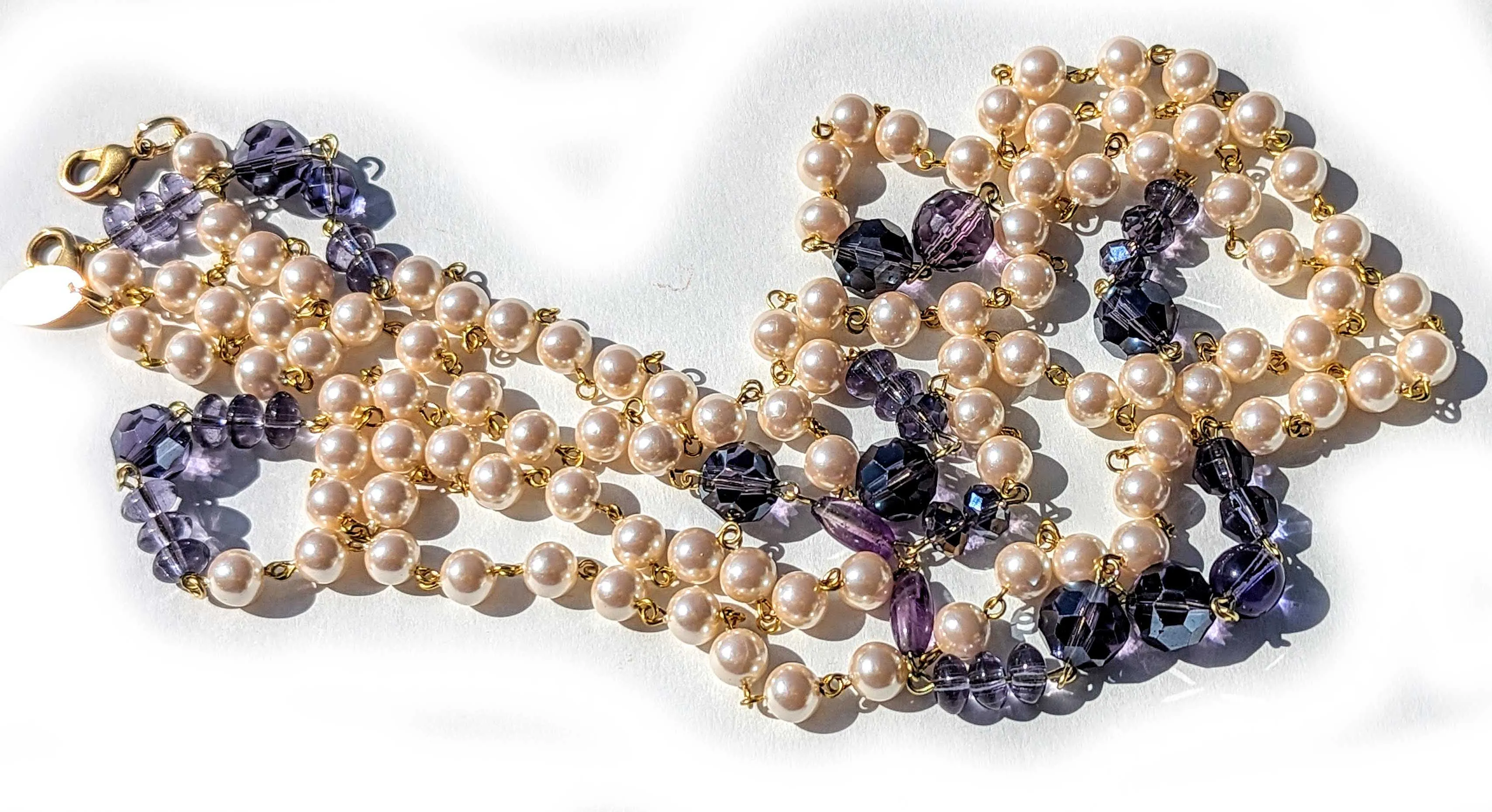 Extra Long Handlinked Pearl   Amethyst Purple Double Claws to wear many ways  USA Made