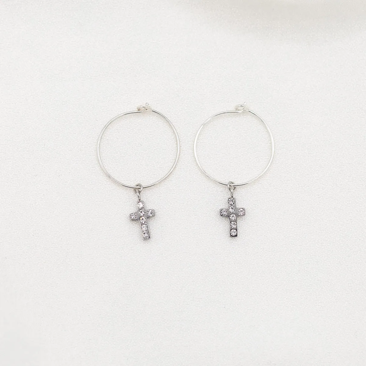 Faith Petite Cross Cubic Zirconia Hoop Earrings