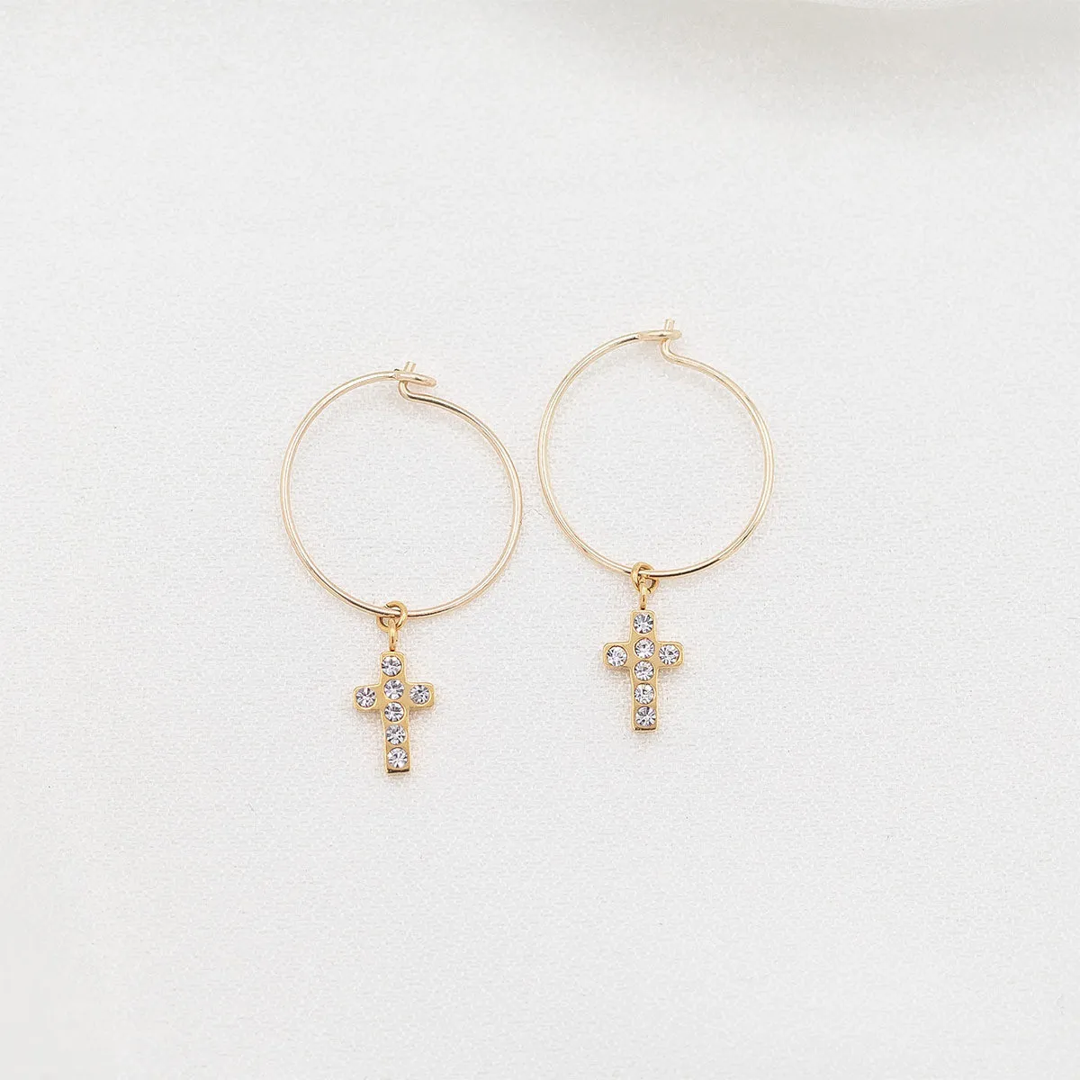 Faith Petite Cross Cubic Zirconia Hoop Earrings