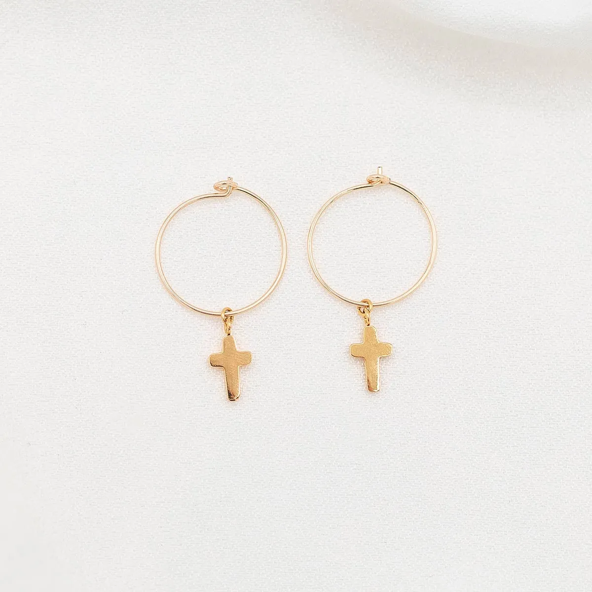 Faith Petite Cross Hoop Earrings