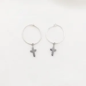 Faith Petite Cross Hoop Earrings