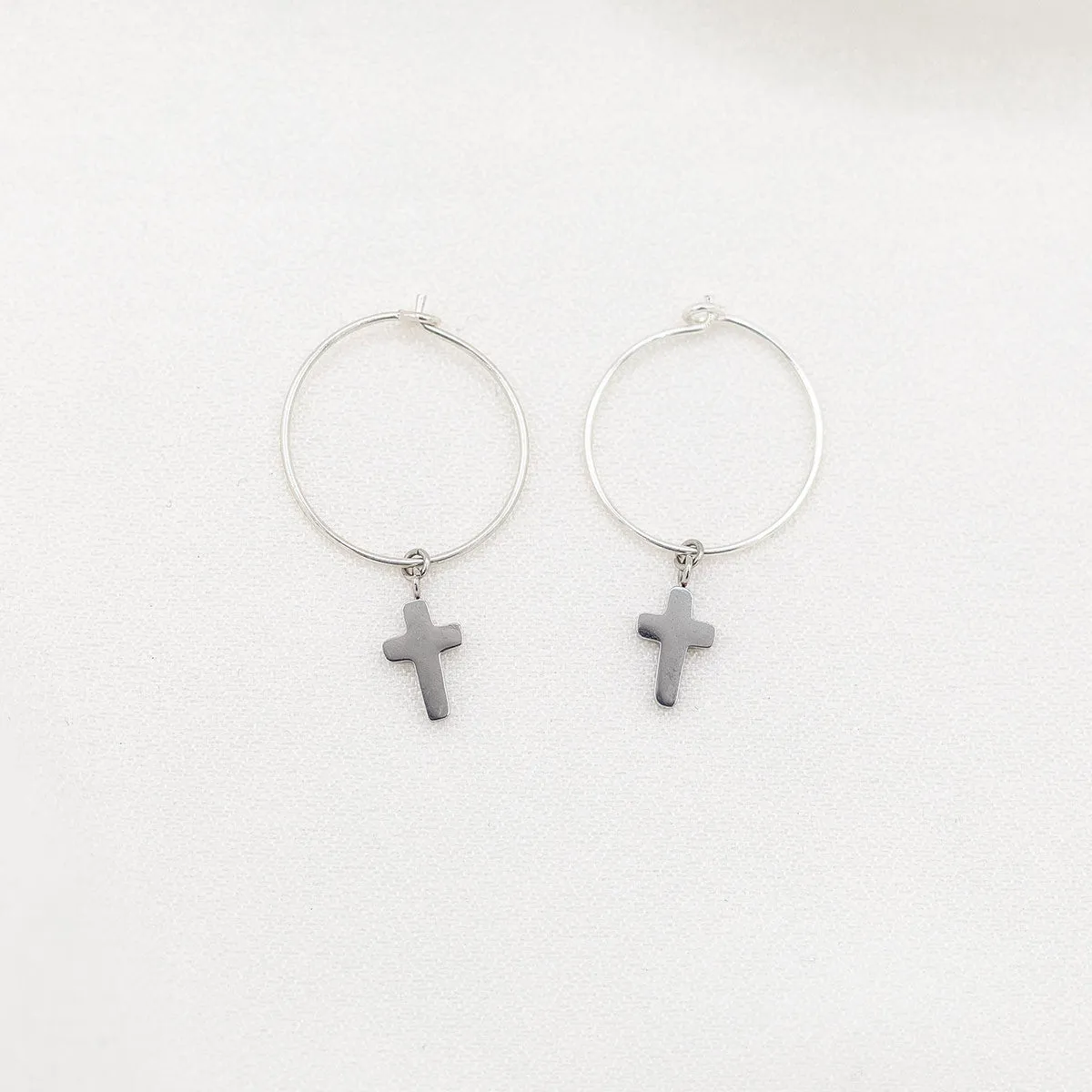 Faith Petite Cross Hoop Earrings