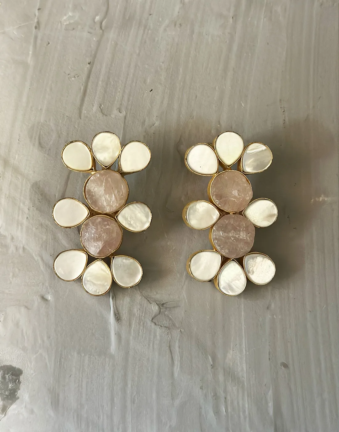 Floral Column Earrings (Rose Quartz)