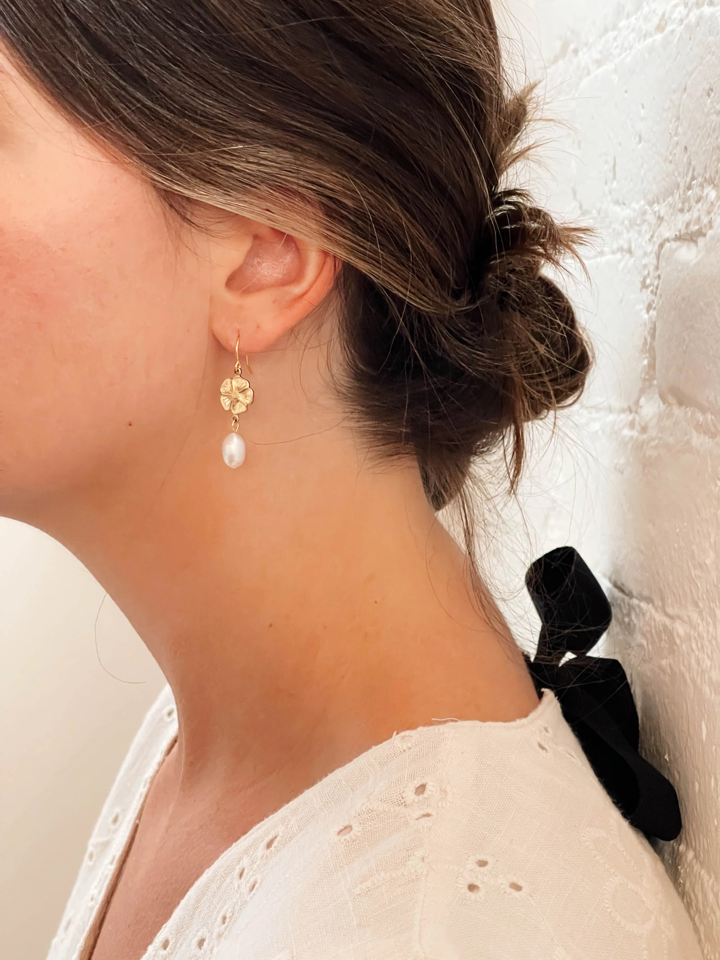 Flower and dangle earrings