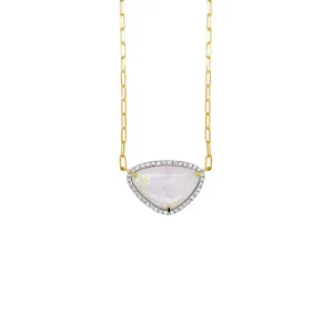 Frederic Sage 18K Yellow Gold Triangular Australian Opal with Diamond Halo on Paperclip Chain Necklace