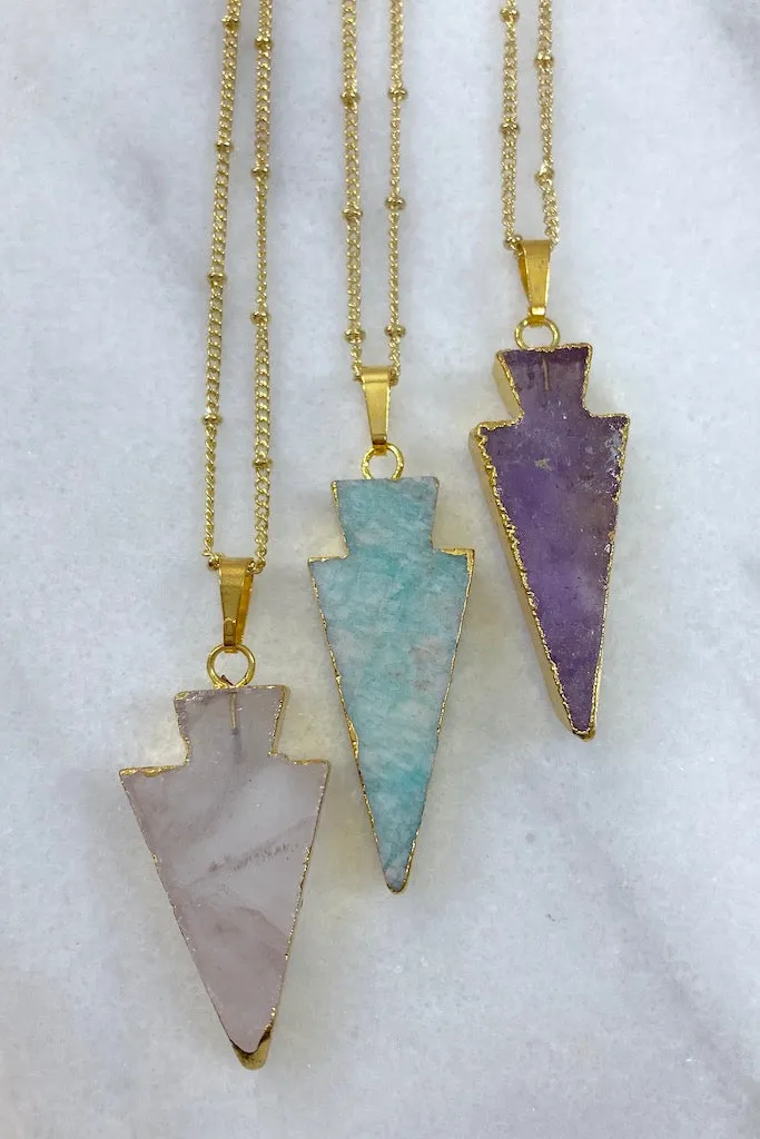 Gemstone Arrowhead Gold Necklace