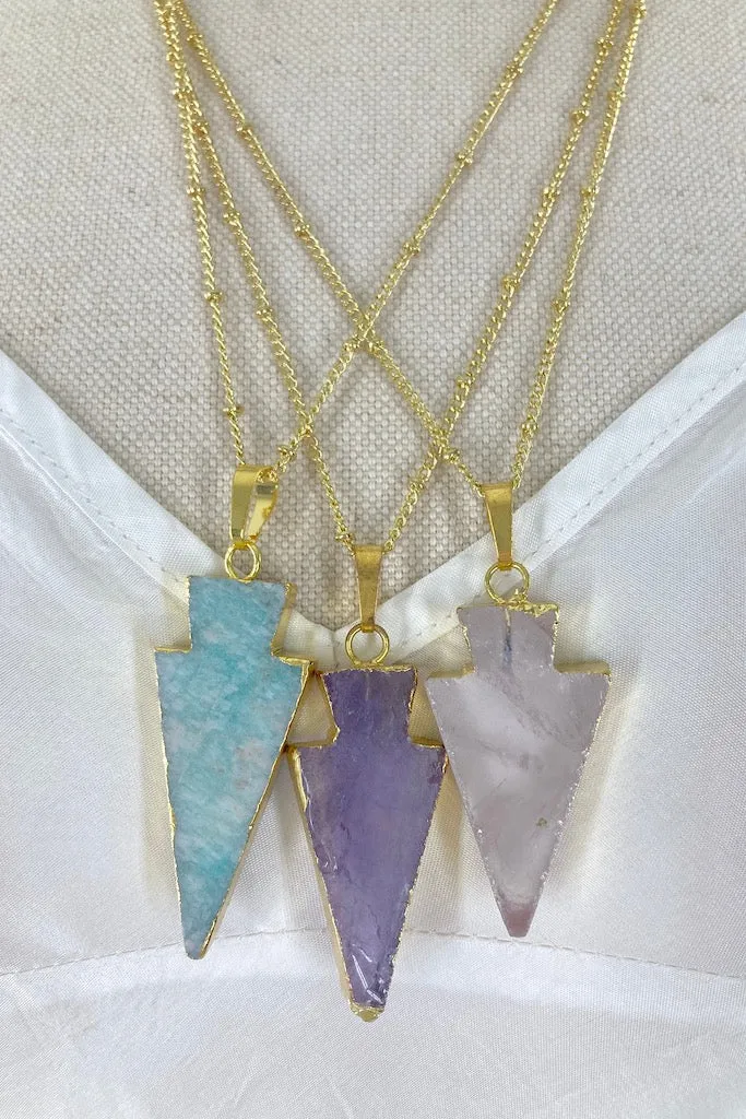 Gemstone Arrowhead Gold Necklace