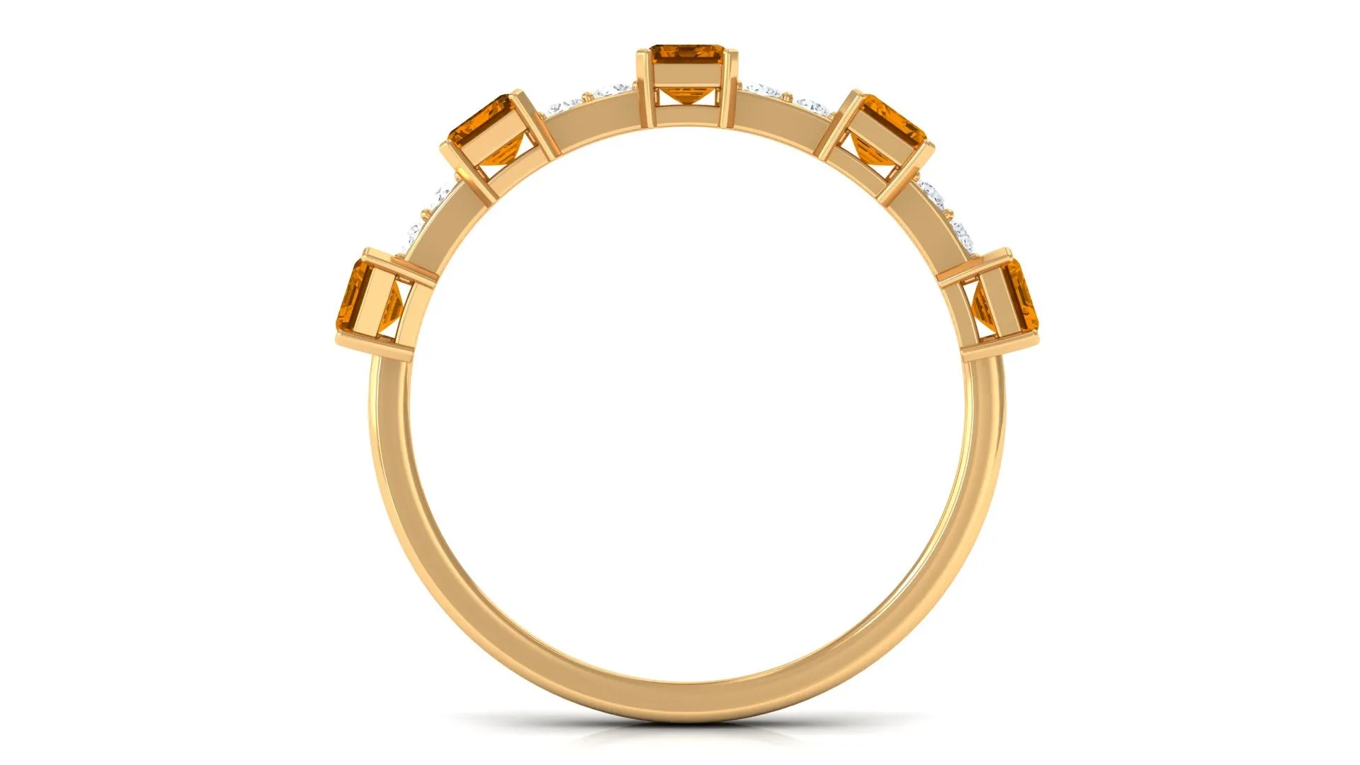 Genuine Citrine and Diamond Semi Eternity Ring in Prong Setting
