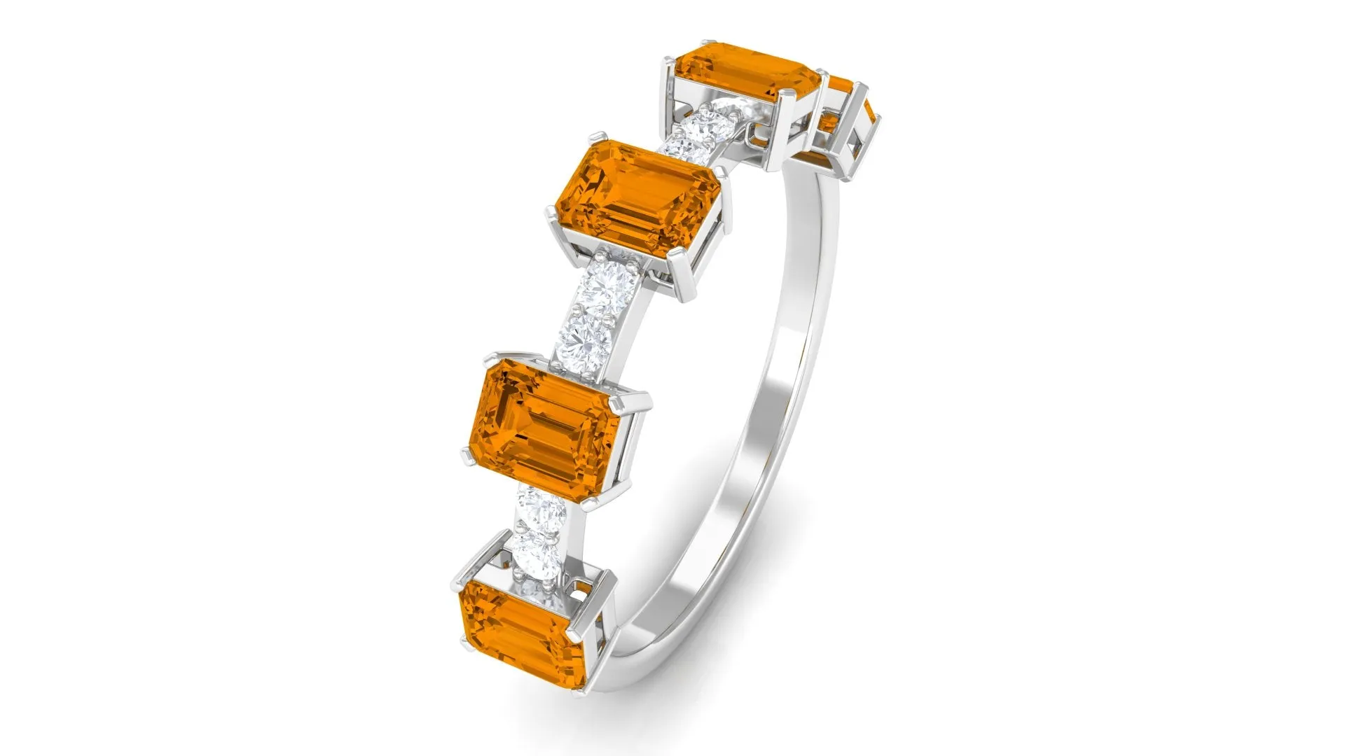 Genuine Citrine and Diamond Semi Eternity Ring in Prong Setting